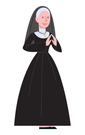 Vector Illustration Of Catholic Nun Wearing Traditional Black Clothes Christian Church Sister Pray Concept Of Religious Profession Illustration
