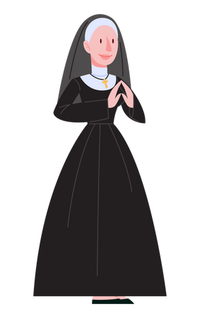 Catholic nun wearing traditional black clothes  Illustration