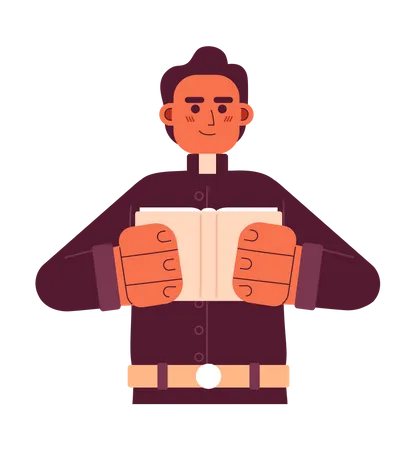 Catholic Pastor Holding Bible Semi Flat Colorful Vector Character Young Priest Wedding Minister Editable Full Body Person On White Simple Cartoon Spot Illustration For Web Graphic Design 일러스트레이션