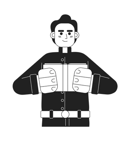 Catholic Pastor Holding Bible Monochromatic Flat Vector Character Young Priest Wedding Minister Editable Thin Line Full Body Person On White Simple Bw Cartoon Spot Image For Web Graphic Design 일러스트레이션