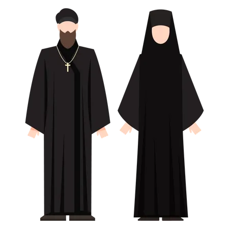 Religion People Wearing Specific Uniform Male And Female Religious Figure Christian Monk Flat Vector Illustration Illustration