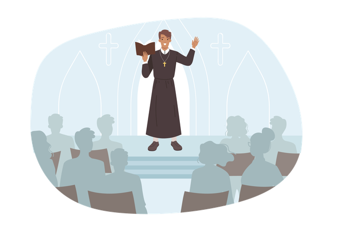 Catholic priest reads sermon in church  Illustration