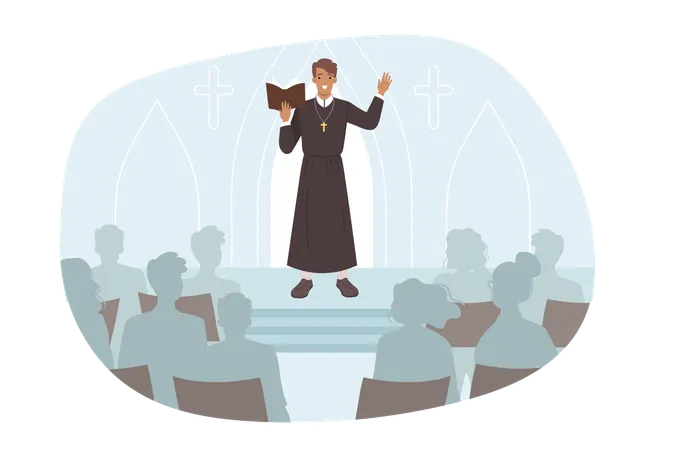 Catholic priest reads sermon in church  Illustration