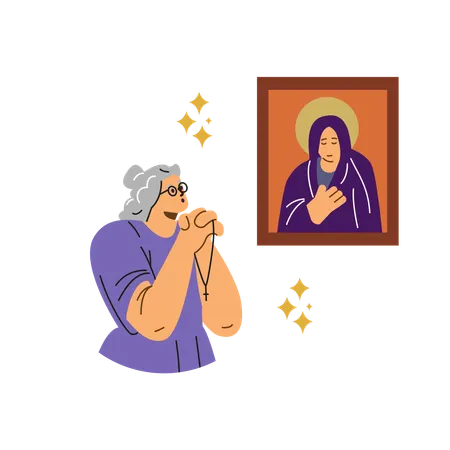 Catholic woman praying to jesus  Illustration