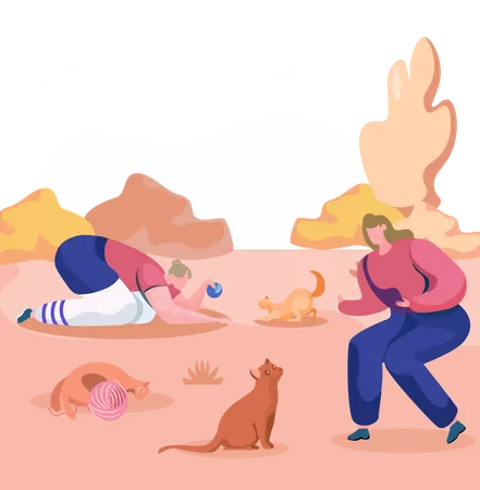 Cats and owners in the park Illustration