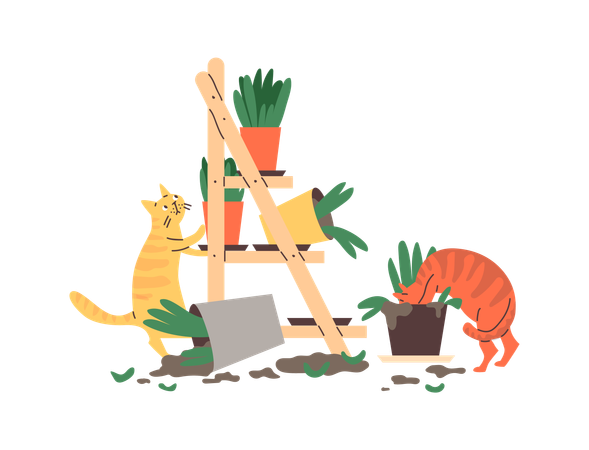 Cats left unattended making mess  Illustration