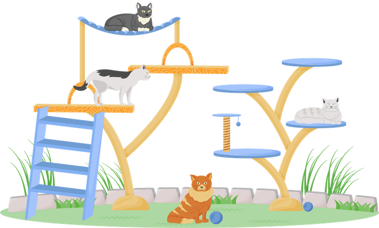 Cats on play tower  Illustration