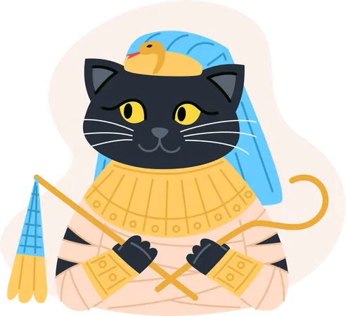 Cats Pharaoh Halloween Character In Flat Style Illustration