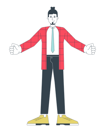 Caucasian adult employee standing with open arms  Illustration