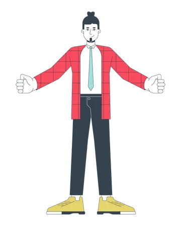 Caucasian adult employee standing with open arms  Illustration