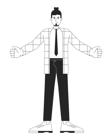 Caucasian adult employee standing with open arms  Illustration