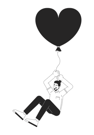Caucasian adult man flying with balloon in hands  イラスト