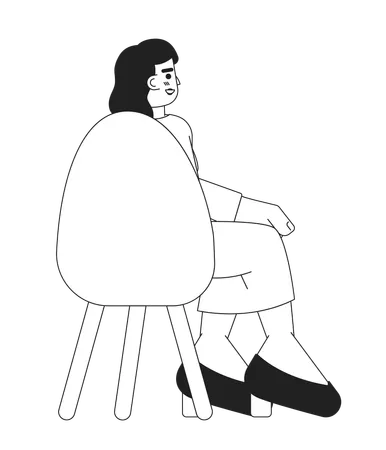 Caucasian Adult Woman Sitting In Chair Back View Black And White 2 D Cartoon Character European Lady Attendee Isolated Vector Outline Person Lecture Participate Monochromatic Flat Spot Illustration Illustration