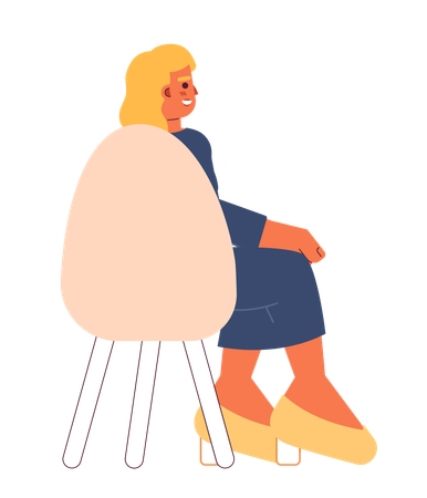 Caucasian adult woman sitting in chair back view  Illustration