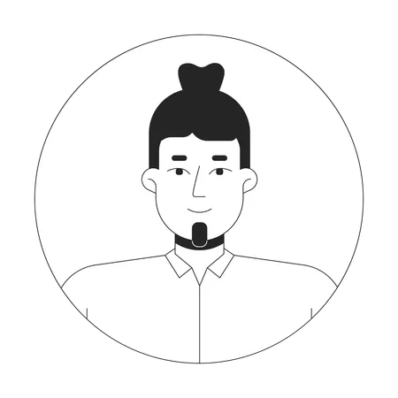 Caucasian bearded man bun  Illustration