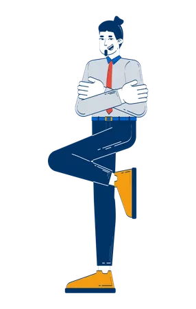 Caucasian bearded man leaning on wall with one leg in business attire  Illustration