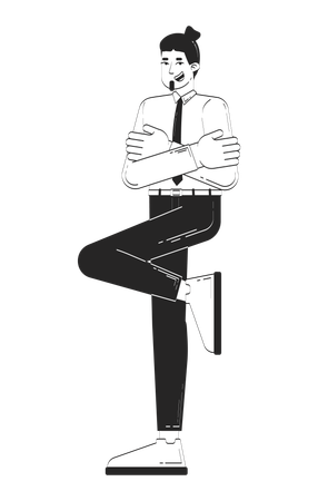 Caucasian bearded man leaning on wall with one leg in business attire  Illustration