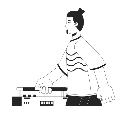 Caucasian bearded man walking with boombox  Illustration