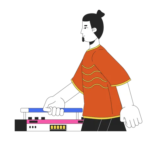 Caucasian bearded man walking with boombox  Illustration