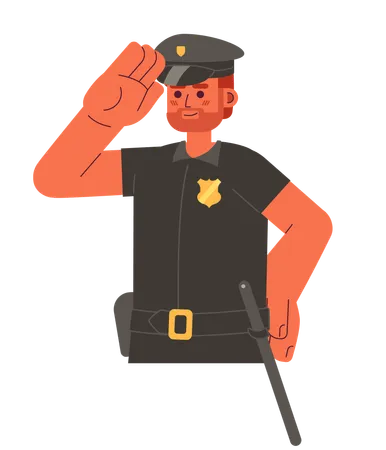 Caucasian Bearded Police Officer Male 2 D Cartoon Character European Sheriff Policeman Isolated Vector Person White Background Adult Man Cop Saluting Enforcement Color Flat Spot Illustration Illustration
