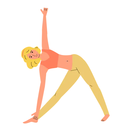 Caucasian blond woman performing triangle asana  Illustration