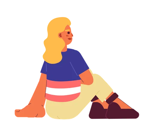 Caucasian Blonde Woman Sitting Leisurely Semi Flat Colorful Vector Character Fun Weekend Positive Rest Editable Full Body Person On White Simple Cartoon Spot Illustration For Web Graphic Design Illustration