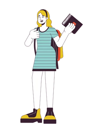Caucasian college girl holding book  Illustration