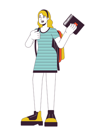 Caucasian college girl holding book  Illustration