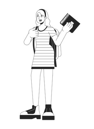 Caucasian college girl holding book  Illustration