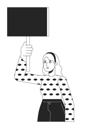 Caucasian Demonstrator Flat Line Black White Vector Character Young Woman Justice Voice Editable Outline Half Body Person Protest Simple Cartoon Isolated Spot Illustration For Web Graphic Design Illustration
