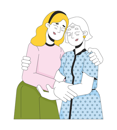 Caucasian elderly mother daughter hugging  Illustration