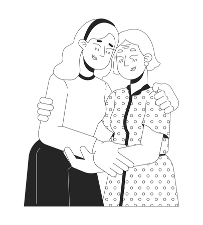 Caucasian elderly mother daughter hugging  Illustration