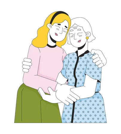 Caucasian elderly mother daughter hugging  Illustration