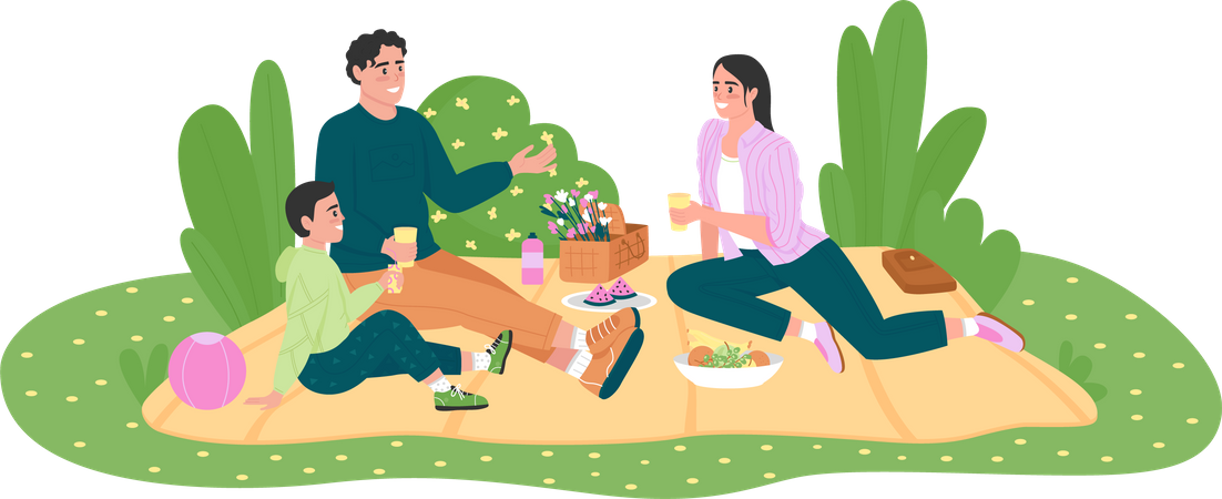 Caucasian family on picnic Illustration