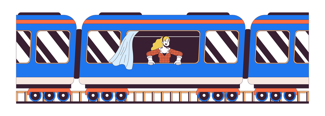 Caucasian female commute passenger train  Illustration