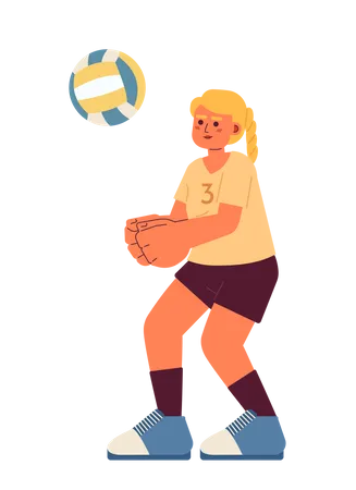 Caucasian Female Volleyball Player Semi Flat Color Vector Character Game Strong Woman Kicking Ball Editable Full Body Person On White Simple Cartoon Spot Illustration For Web Graphic Design Illustration