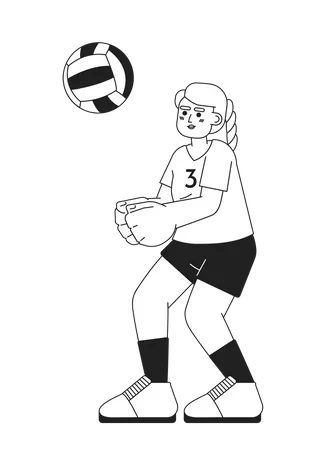 Caucasian Female Volleyball Player Monochromatic Flat Vector Character Strong Woman Kicking Ball Editable Thin Line Full Body Person On White Simple Bw Cartoon Spot Image For Web Graphic Design Illustration
