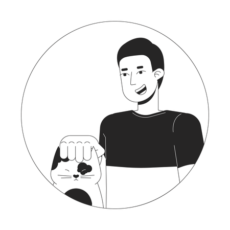 Caucasian guy gently petting cat  Illustration
