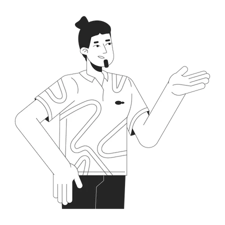 Caucasian Guy Making Suggestion Black And White 2 D Line Cartoon Character Discussion Participating Man Isolated Vector Outline Person Gesturing Explaining Monochromatic Flat Spot Illustration Illustration
