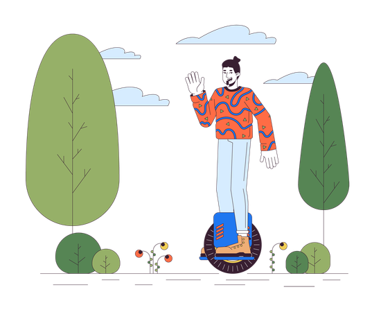 Caucasian guy riding electric unicycle  Illustration