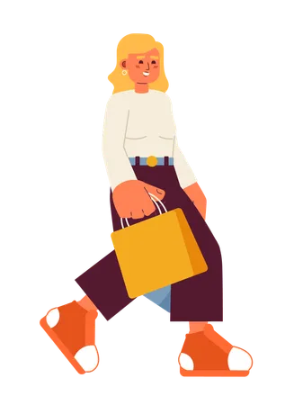 Caucasian Lady With Shopping Bags Semi Flat Color Vector Character Shopaholism Buying Stuff Editable Full Body Person On White Simple Cartoon Spot Illustration For Web Graphic Design Illustration