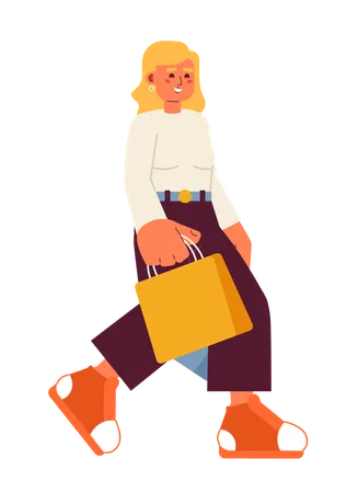 Caucasian lady with shopping bags  Illustration