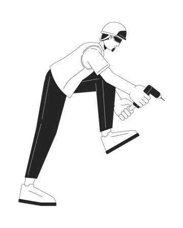 Caucasian male engineer holding cordless screwdriver  Illustration