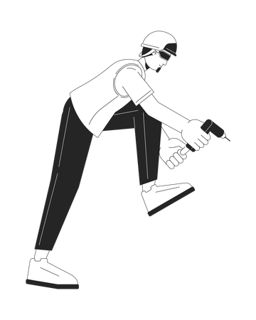 Caucasian male engineer holding cordless screwdriver  Illustration