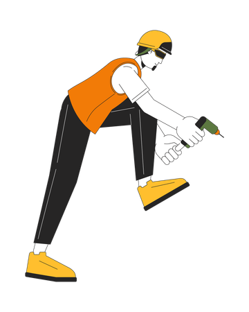 Caucasian male engineer holding cordless screwdriver  Illustration