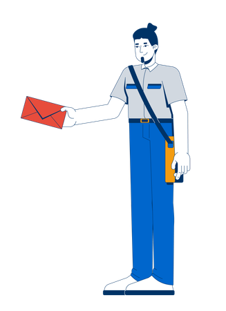Caucasian male mail carrier delivering letter  Illustration