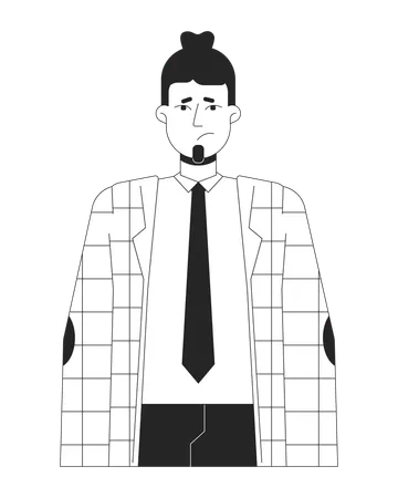Caucasian Male Office Worker Unhappy Black And White 2 D Line Cartoon Character Upset Downhearted Adult Isolated Vector Outline Person Sad Man Employee Sighing Monochromatic Flat Spot Illustration Illustration