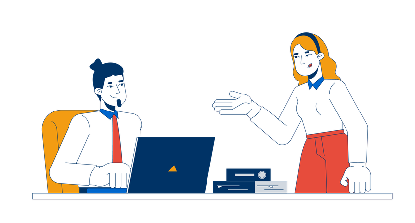 Caucasian male supervisor and female intern positive communication  Illustration