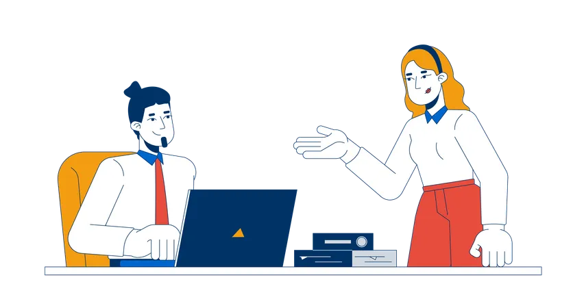 Caucasian male supervisor and female intern positive communication  Illustration