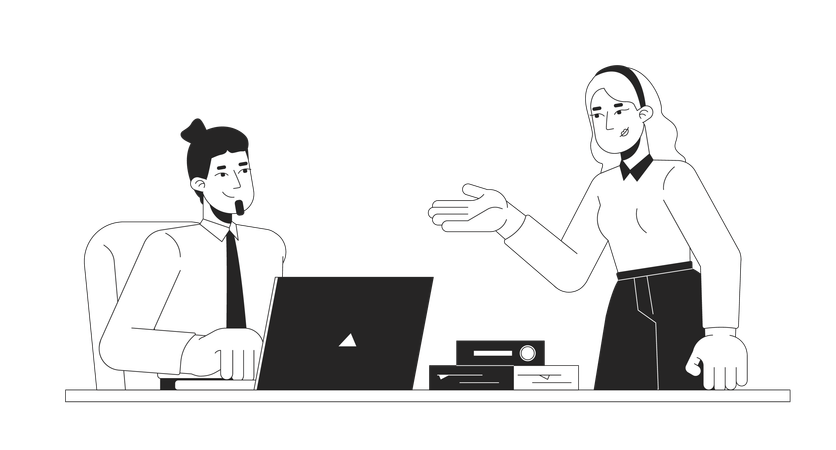 Caucasian male supervisor and female intern positive communication  Illustration